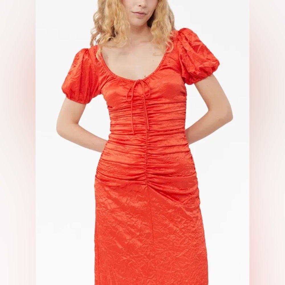 Ganni Women's Red/Orange Ruched Dress - Picture 7 of 7